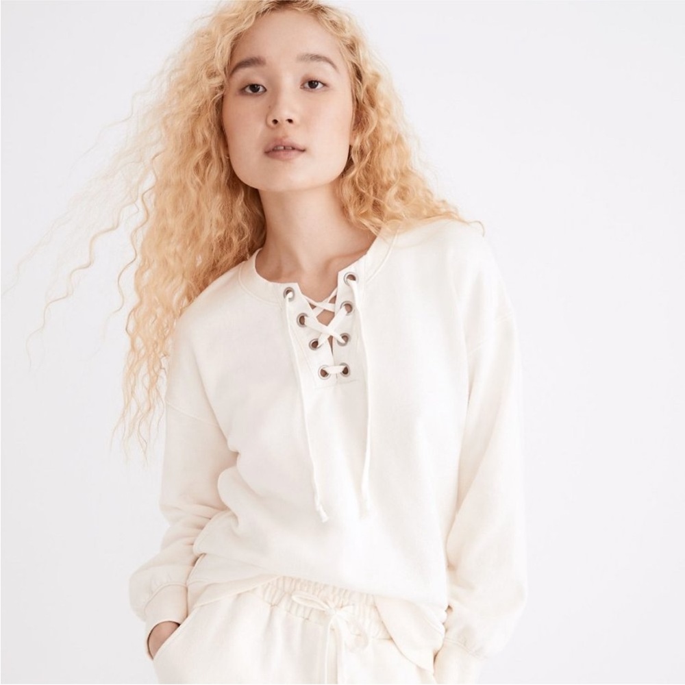 Madewell Cotton-Hemp Lace-Up Sweatshirt Size Large NWT